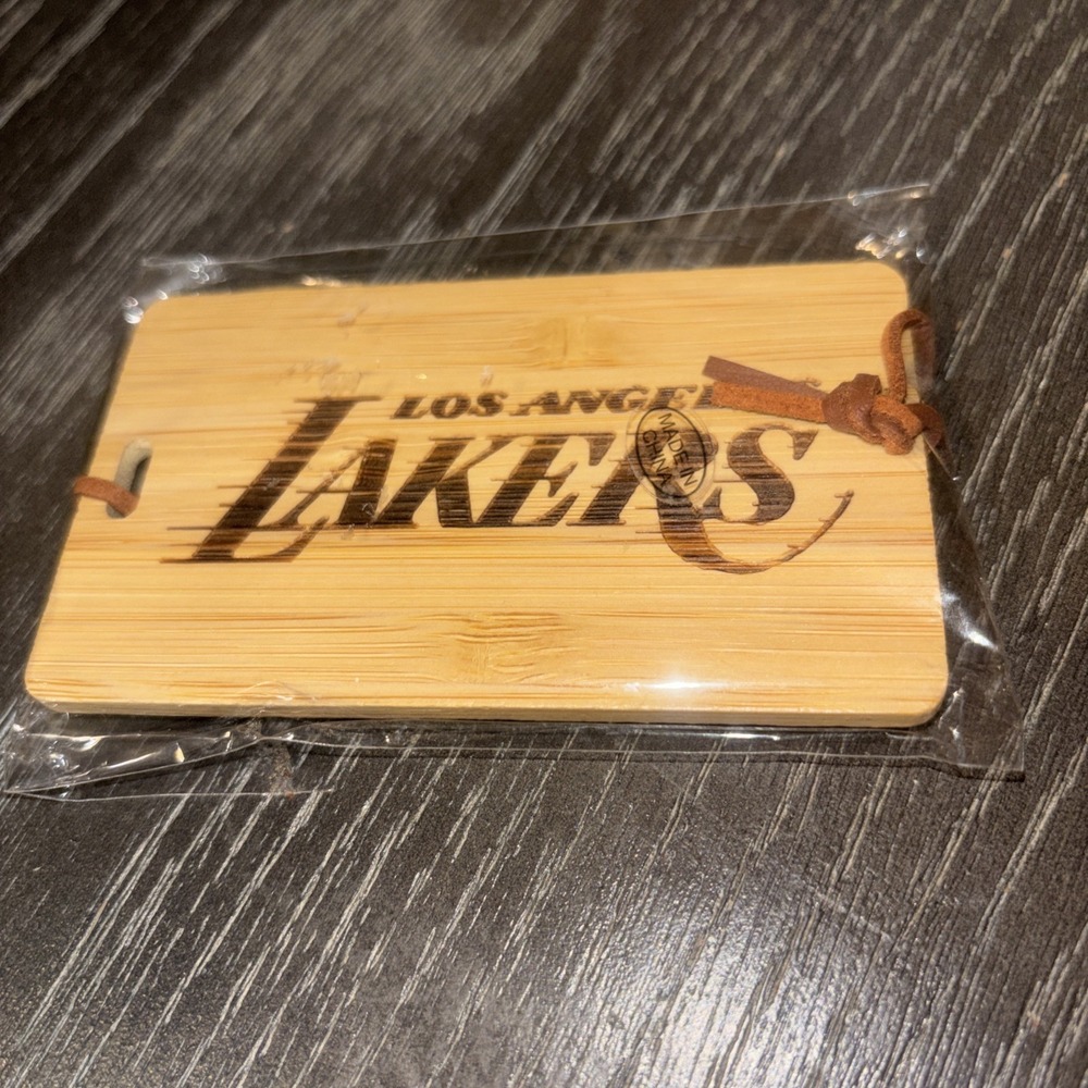 Los Angeles Lakers Laser Etched Bamboo Suite Luggage Tag W/‎ Leather Strap New